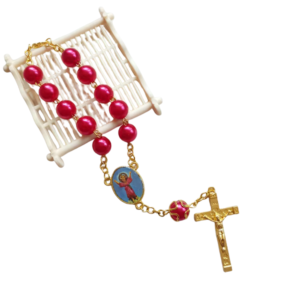 Pearl Decade Rosary Bracelet with Gold-Tone Crucifix