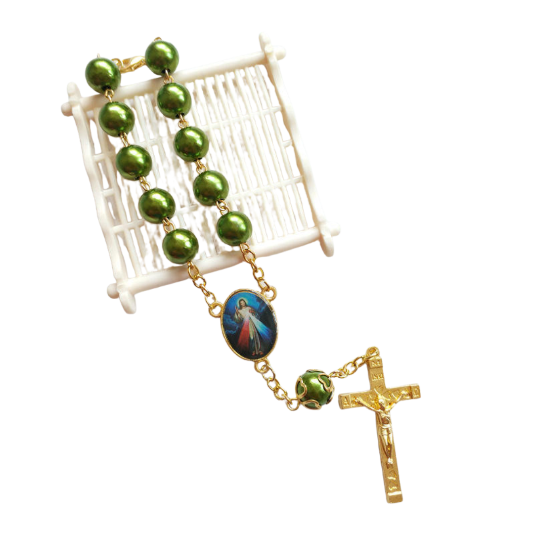Pearl Decade Rosary Bracelet with Gold-Tone Crucifix
