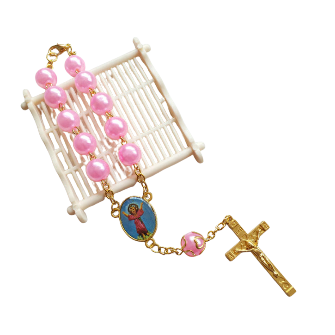 Pearl Decade Rosary Bracelet with Gold-Tone Crucifix