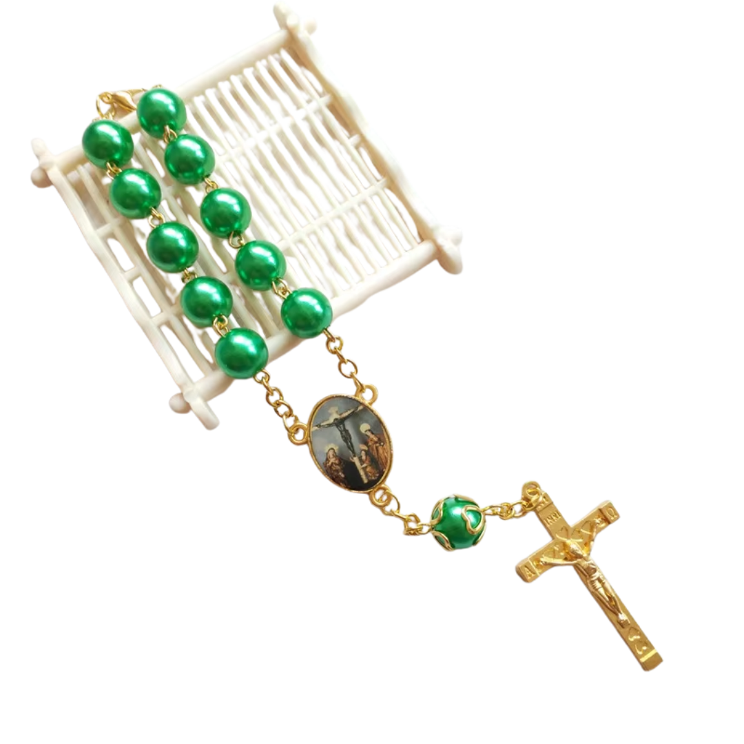 Pearl Decade Rosary Bracelet with Gold-Tone Crucifix