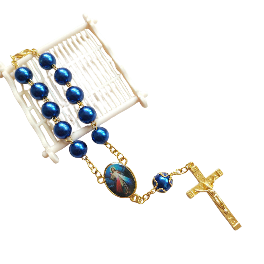 Pearl Decade Rosary Bracelet with Gold-Tone Crucifix