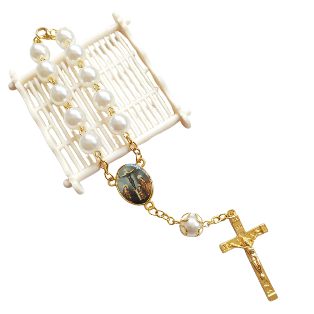 Pearl Decade Rosary Bracelet with Gold-Tone Crucifix