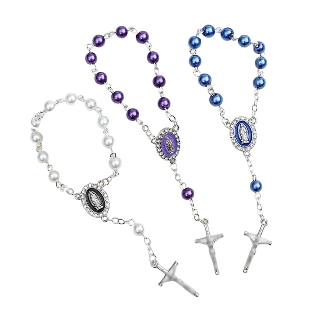 Pearl Decade Rosary Bracelet with Virgin Mary Medal