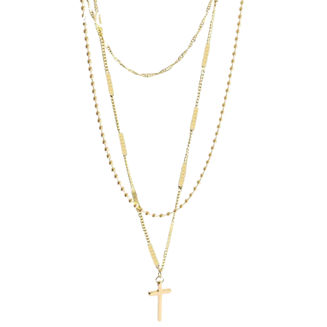 Layered Crucifix Necklace – Stainless Steel with 18K Gold-Plating (3 layers)