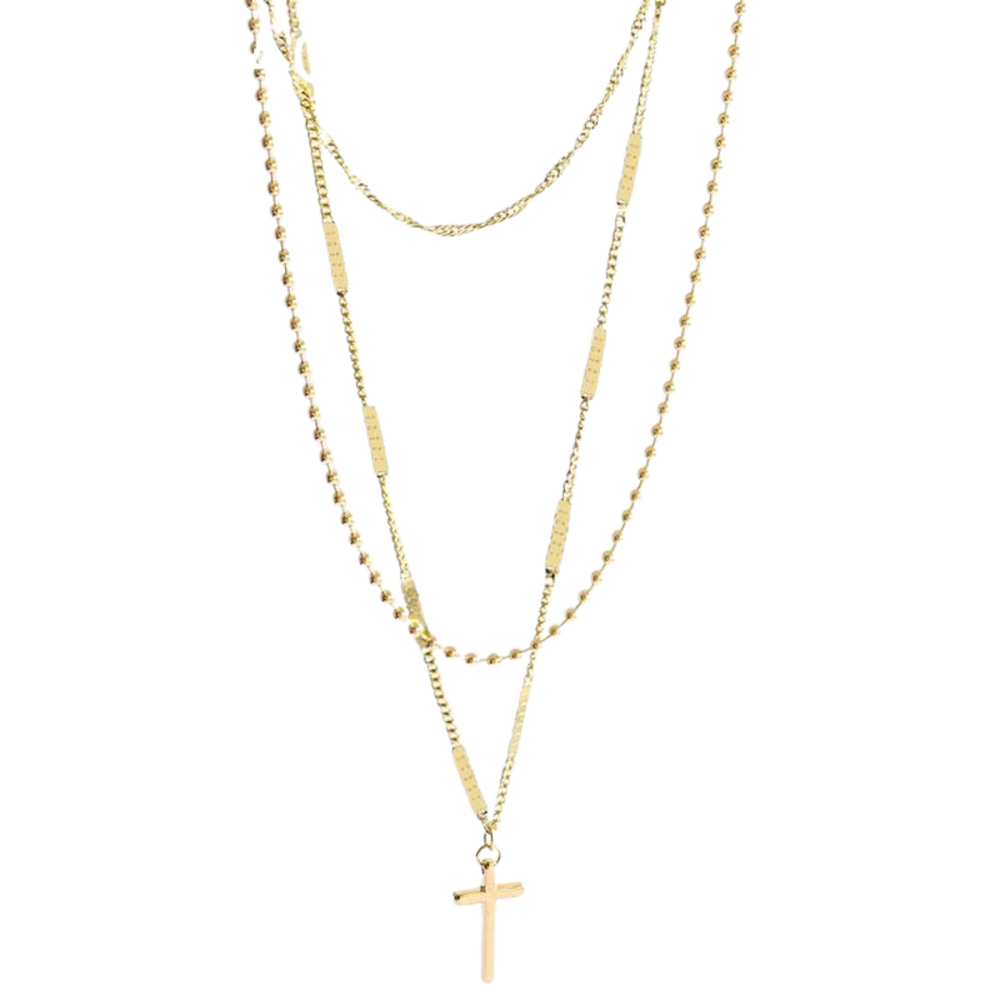 Layered Crucifix Necklace – Stainless Steel with 18K Gold-Plating (3 layers)