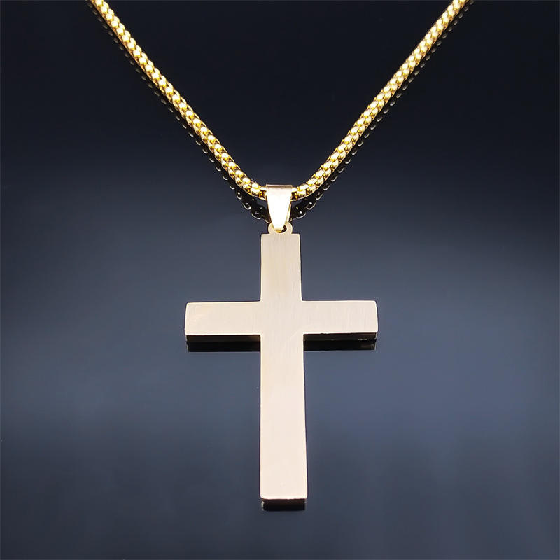 Men’s Crucifix Necklace – Stainless Steel with Gold Plating (60cm chain)
