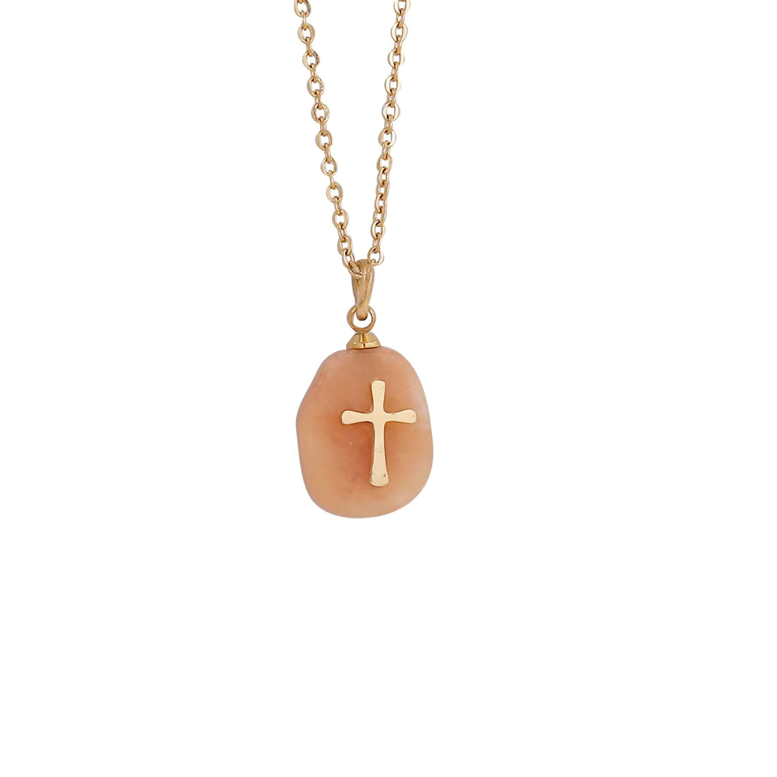 Crystal Crucifix Pendant Necklace - Stainless Steel with Gold Plating (6 Colours Available)