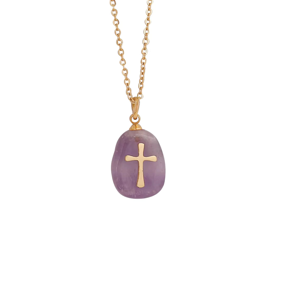 Crystal Crucifix Pendant Necklace - Stainless Steel with Gold Plating (6 Colours Available)