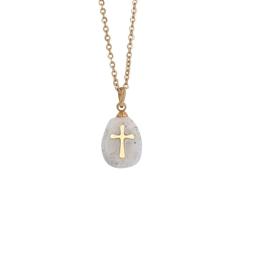 Crystal Crucifix Pendant Necklace - Stainless Steel with Gold Plating (6 Colours Available)