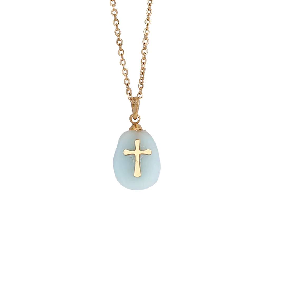 Crystal Crucifix Pendant Necklace - Stainless Steel with Gold Plating (6 Colours Available)