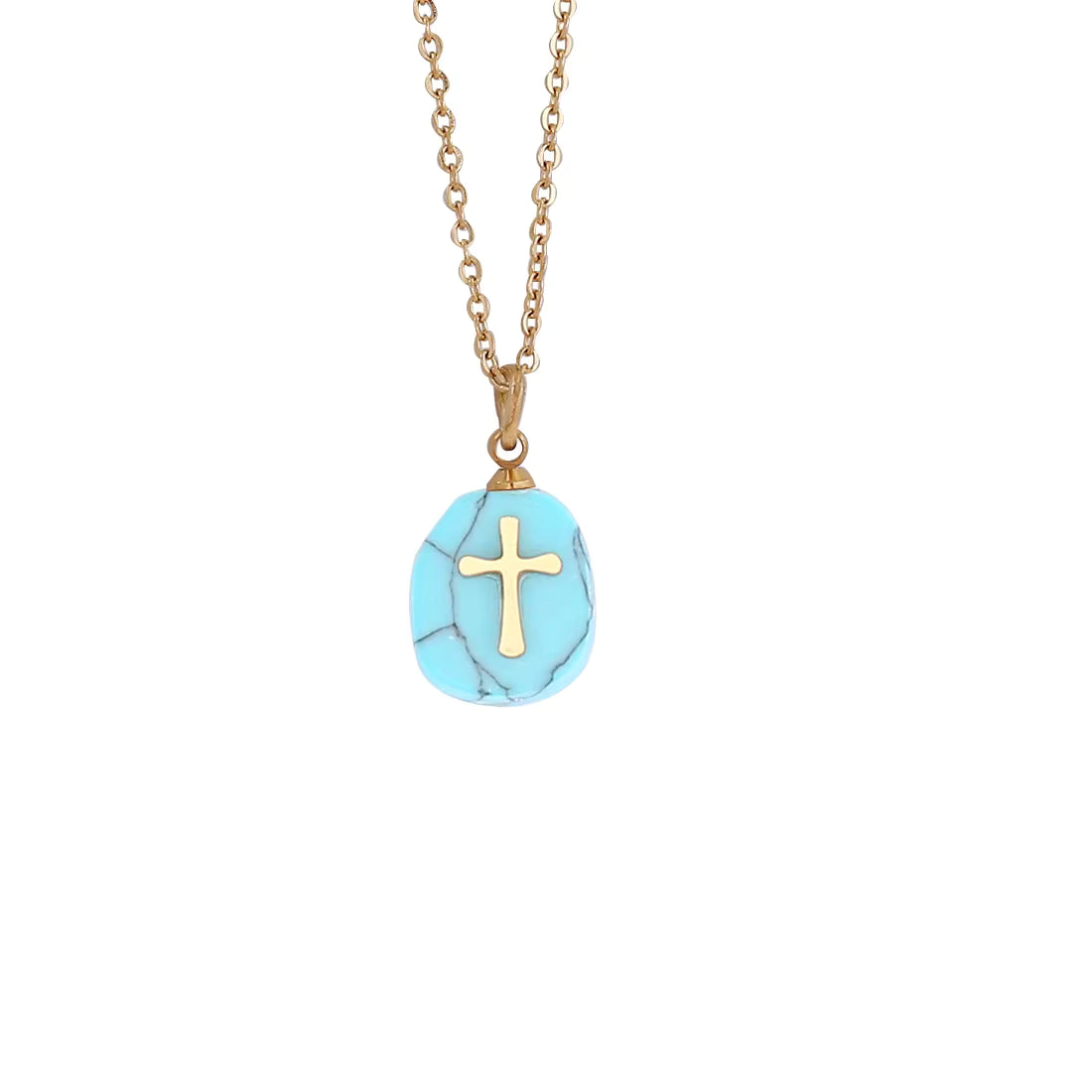 Crystal Crucifix Pendant Necklace - Stainless Steel with Gold Plating (6 Colours Available)