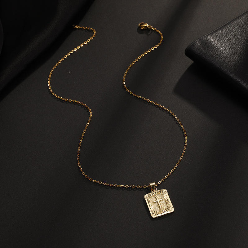 Rectangular Crucifix Pendant Necklace – Gold Plated Copper Alloy (45cm chain)