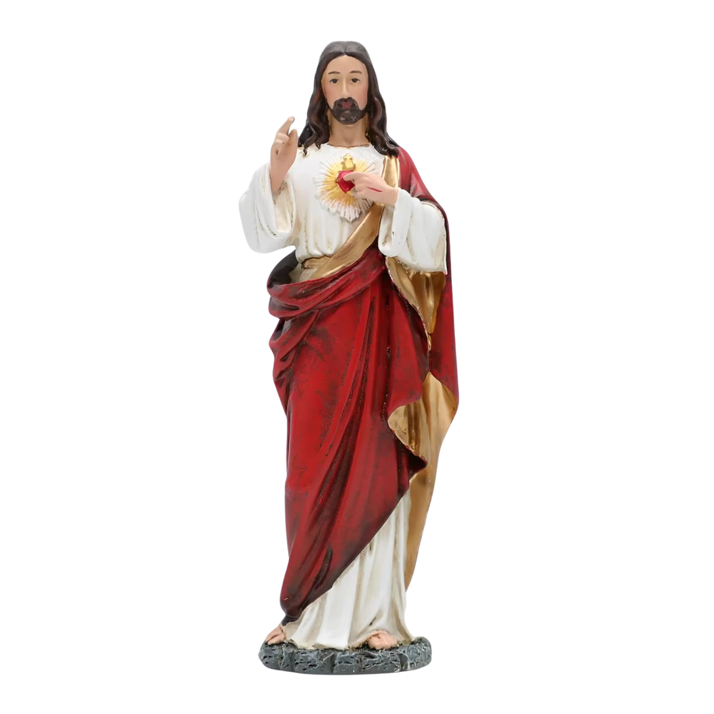 Sacred Heart of Jesus Ornamental Statue Figurine - Hand Painted Resin - Medium (15cm)