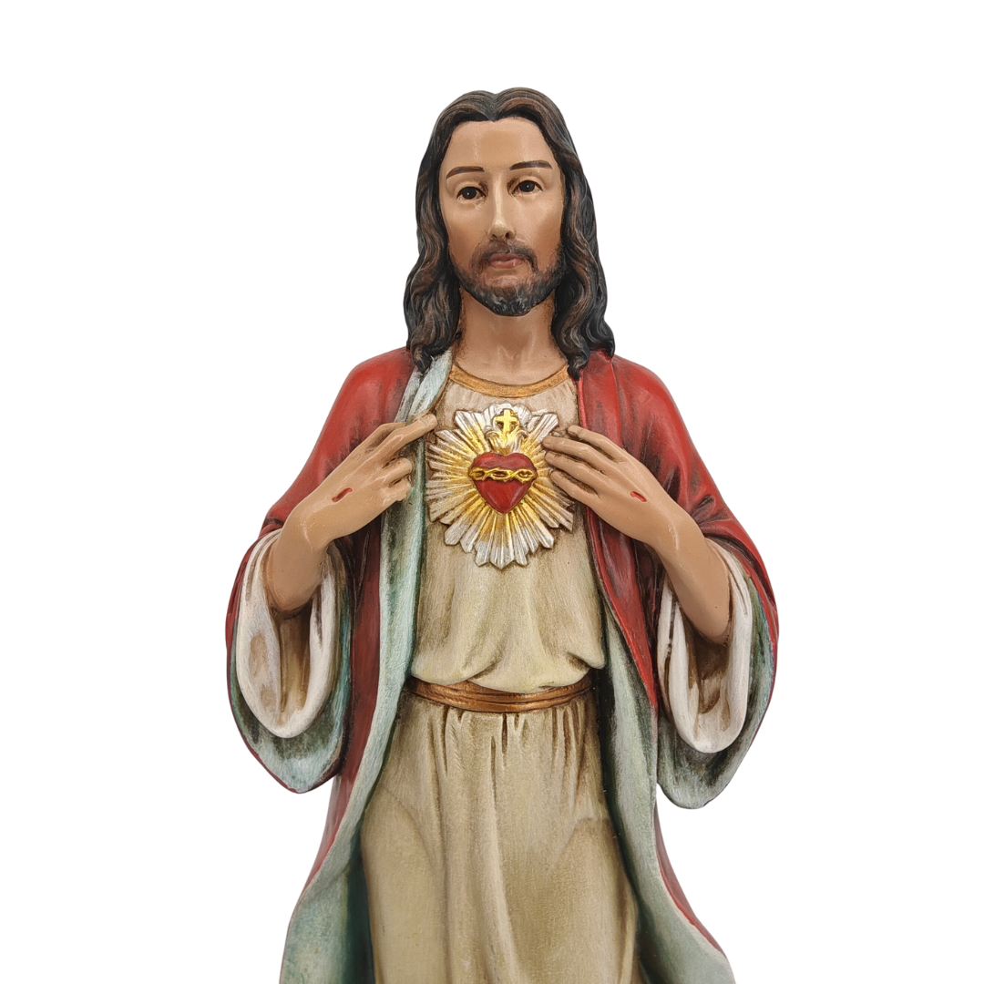 Sacred Heart of Jesus Ornamental Statue Figurine - Hand Painted Resin - Medium (15cm)