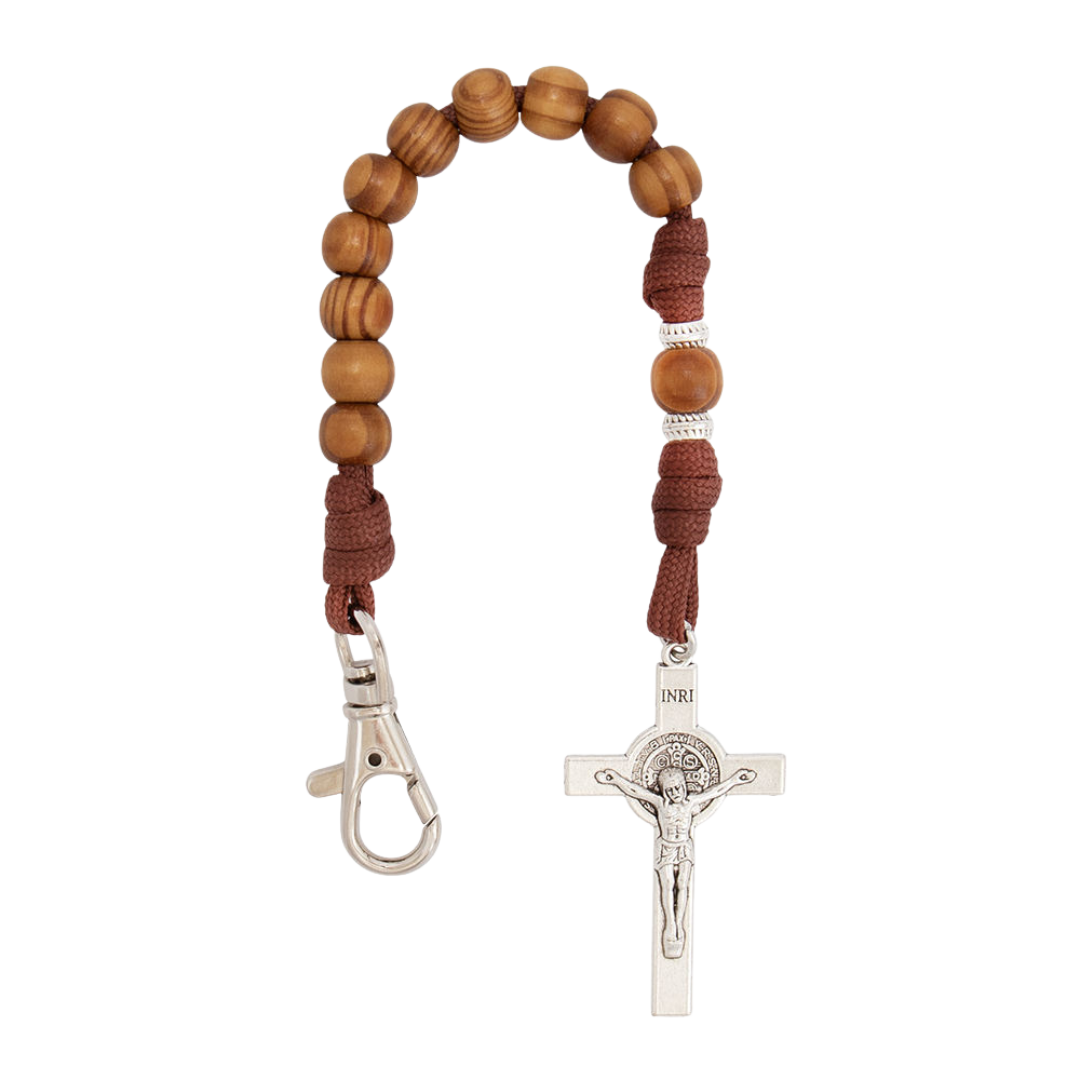Catholic Pocket Rosary – Wood Beads with Silver Crucifix