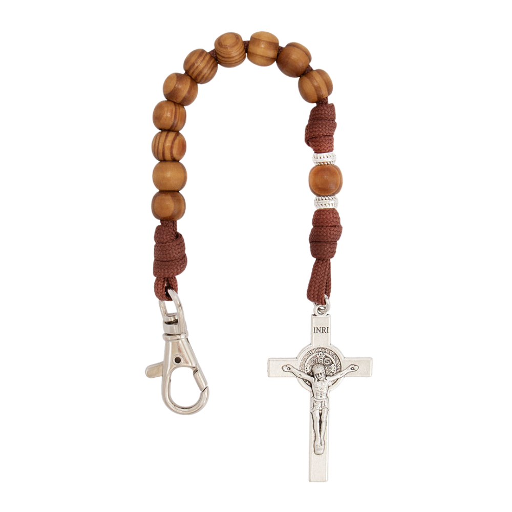 Catholic Pocket Rosary – Wood Beads with Silver Crucifix