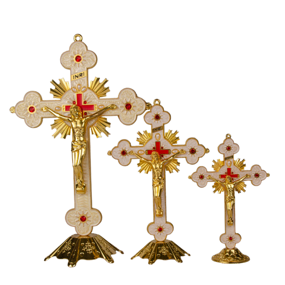 Catholic Standing Crucifix with Red Inlay