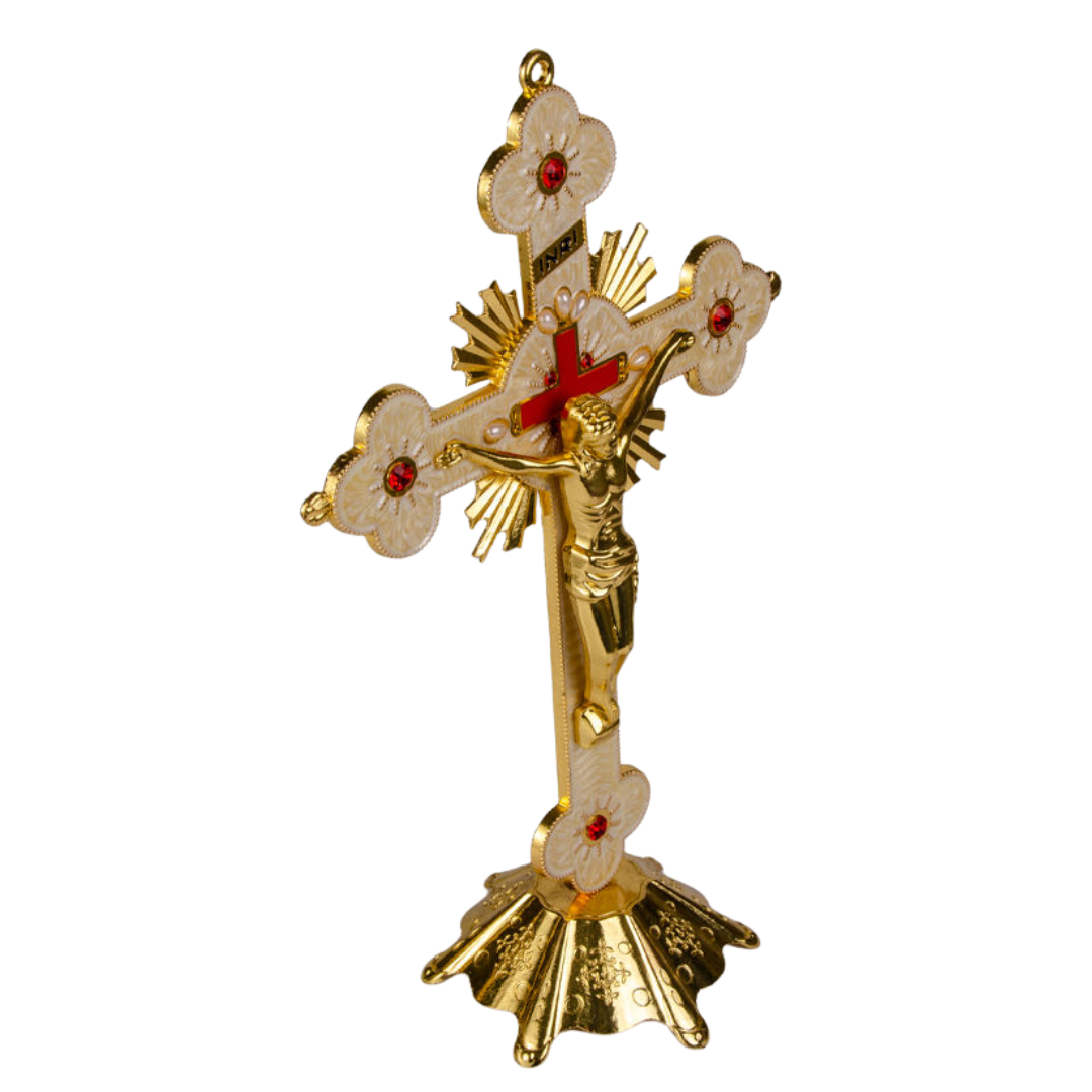 Catholic Standing Crucifix with Red Inlay