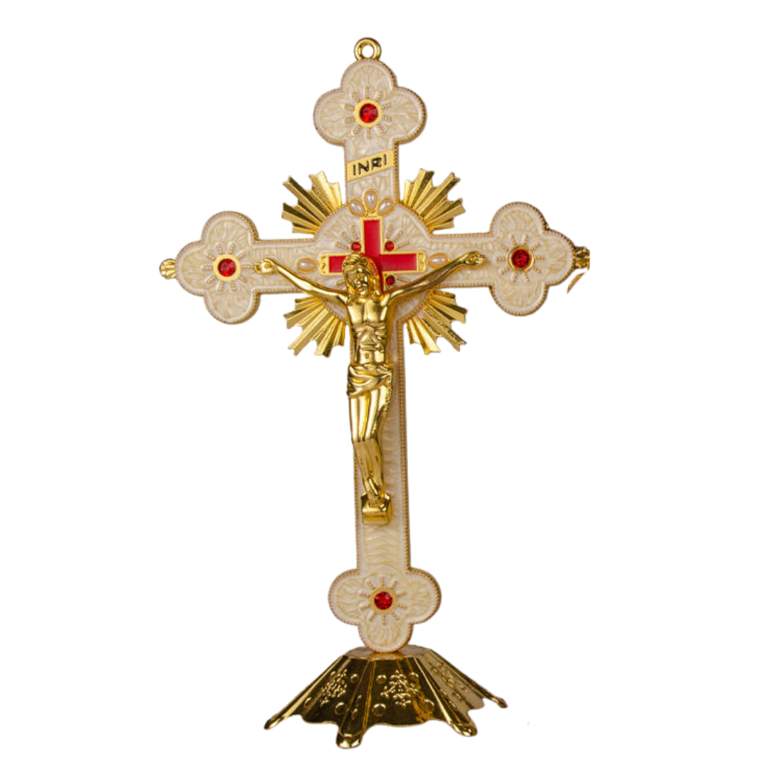 Catholic Standing Crucifix with Red Inlay