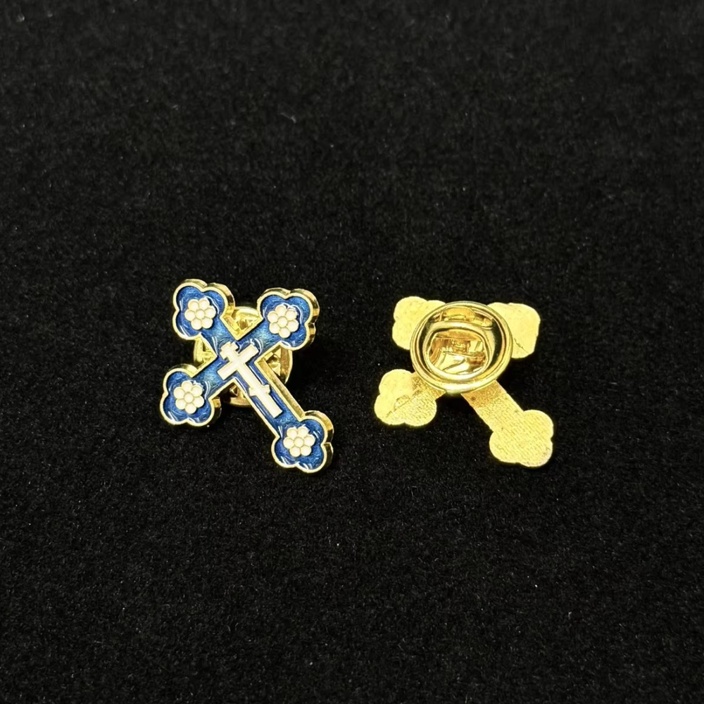 Orthodox Crucifix Brooch – Floral Enamel Design, Assorted Colours (9 Colours available)