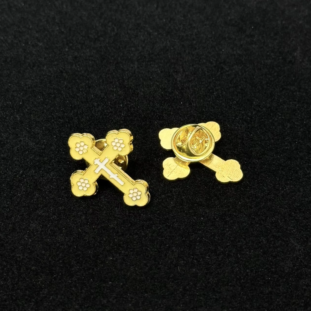 Orthodox Crucifix Brooch – Floral Enamel Design, Assorted Colours (9 Colours available)