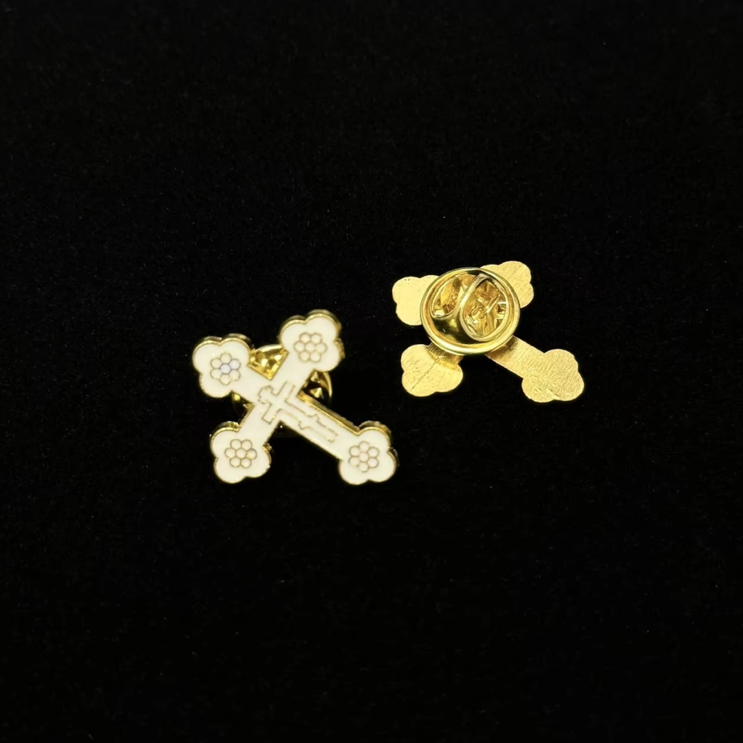Orthodox Crucifix Brooch – Floral Enamel Design, Assorted Colours (9 Colours available)