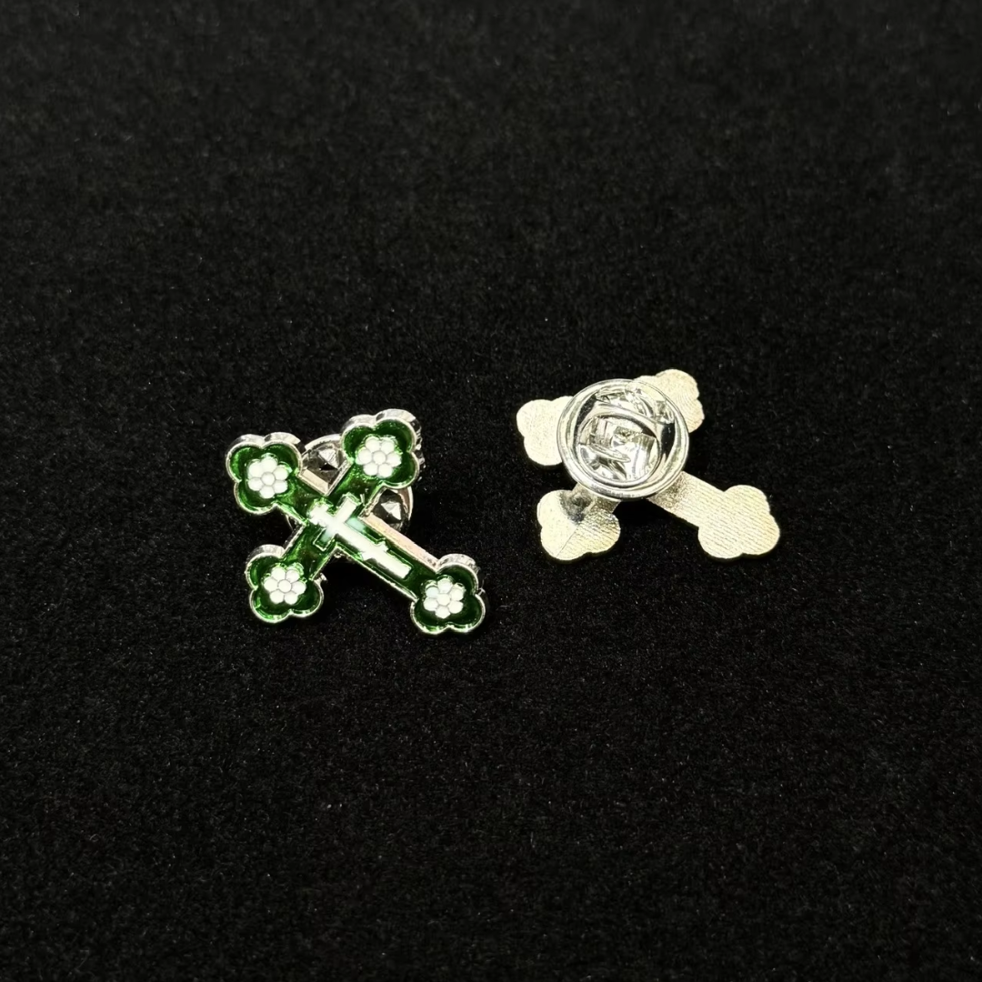 Orthodox Crucifix Brooch – Floral Enamel Design, Assorted Colours (9 Colours available)