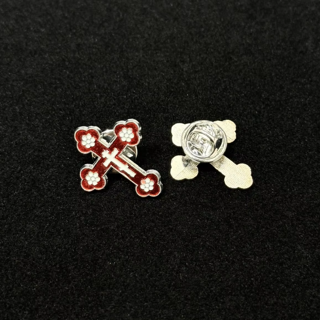 Orthodox Crucifix Brooch – Floral Enamel Design, Assorted Colours (9 Colours available)