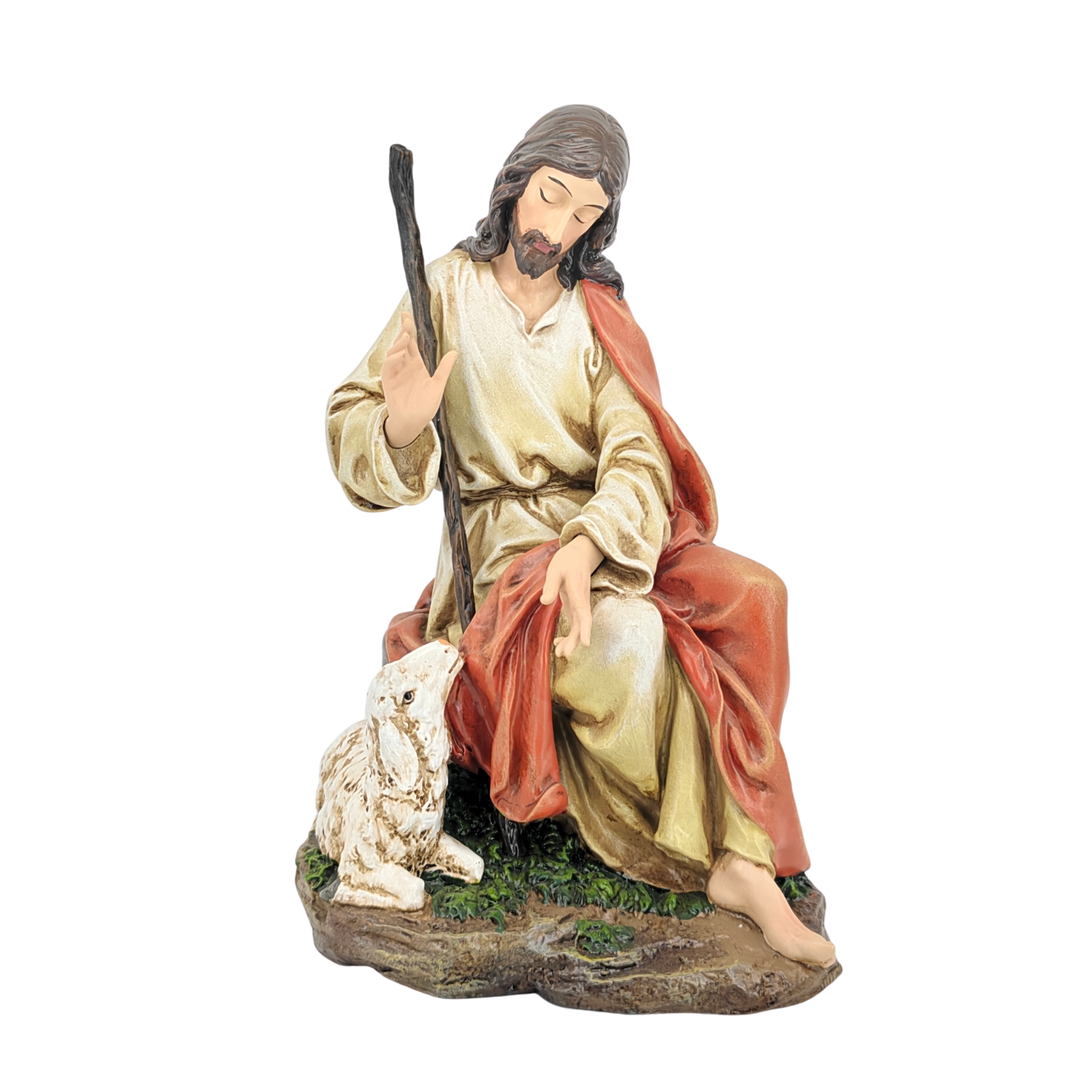 The Good Shepherd Ornamental Statue Figurine - Hand Painted Resin - Medium (20cm)