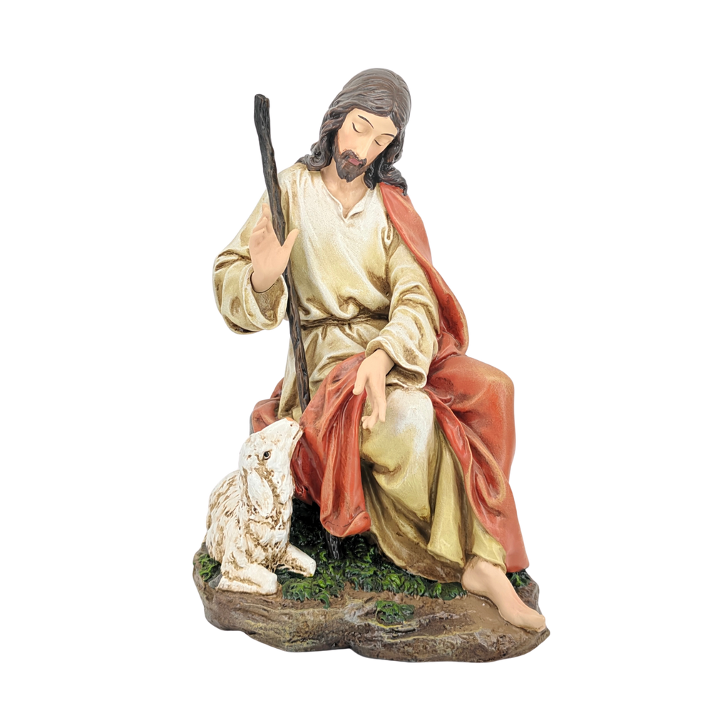 The Good Shepherd Ornamental Statue Figurine - Hand Painted Resin - Medium (20cm)