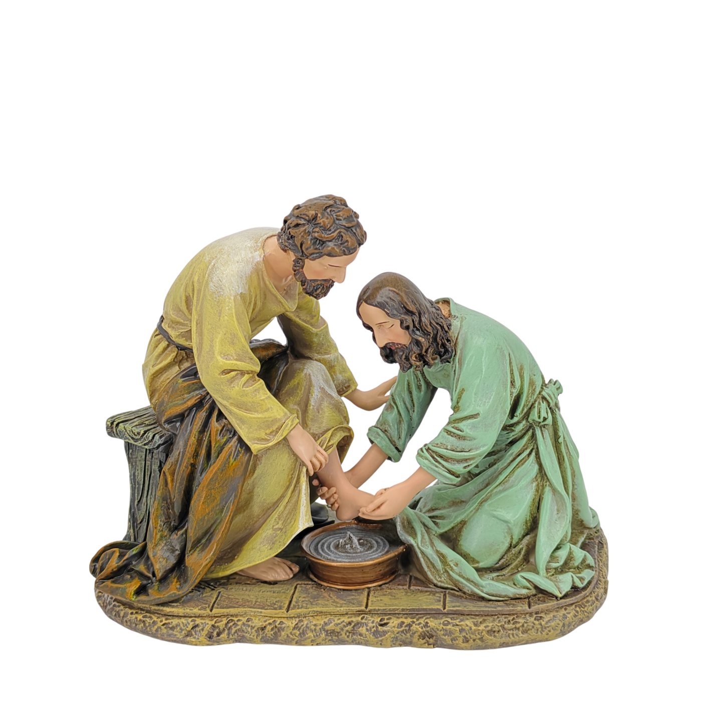 Jesus Washing Feet Ornamental Statue Figurine - Hand Painted Resin - Medium (16cm)