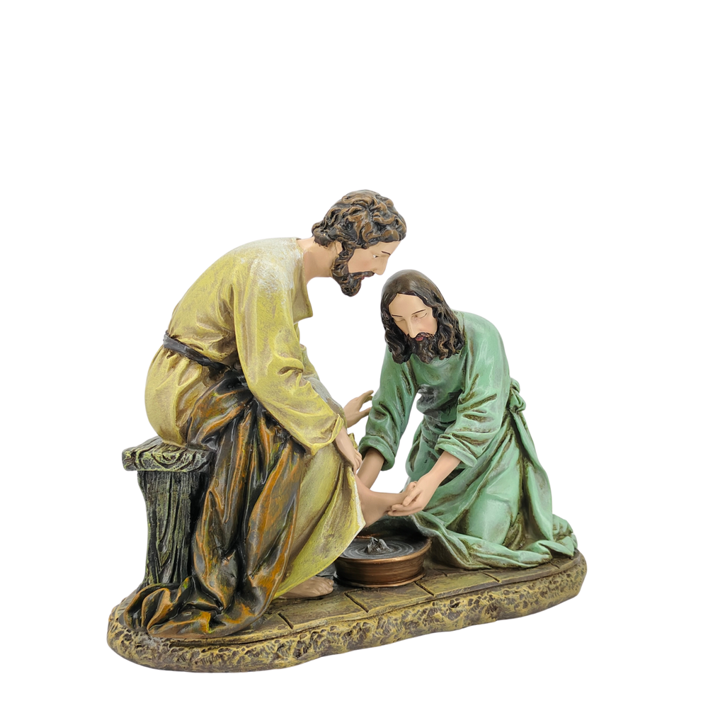 Jesus Washing Feet Ornamental Statue Figurine - Hand Painted Resin - Medium (16cm)