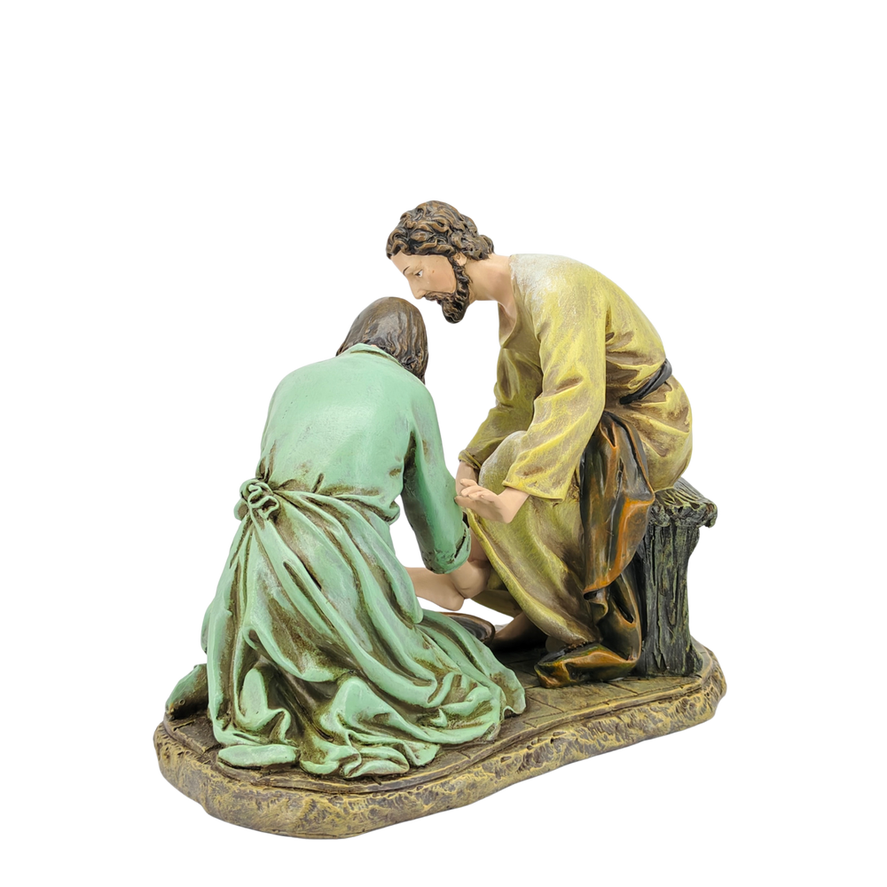 Jesus Washing Feet Ornamental Statue Figurine - Hand Painted Resin - Medium (16cm)