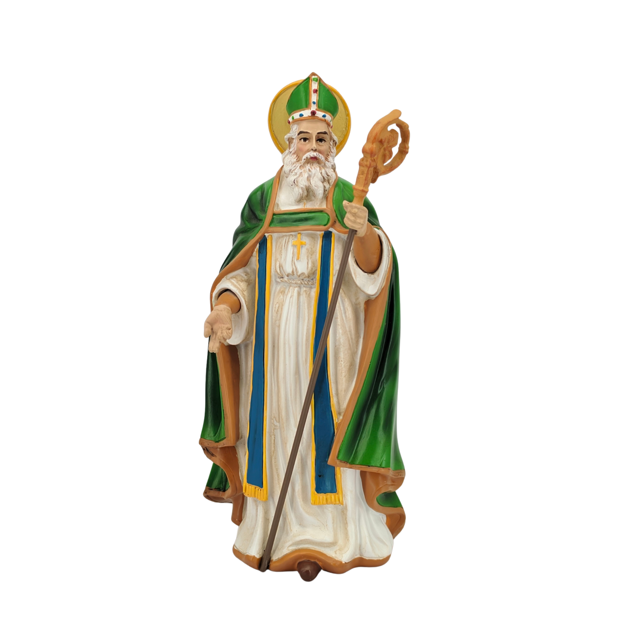 Saint Patrick Ornamental Statue Figurine - Hand Painted Resin - Medium (20cm)