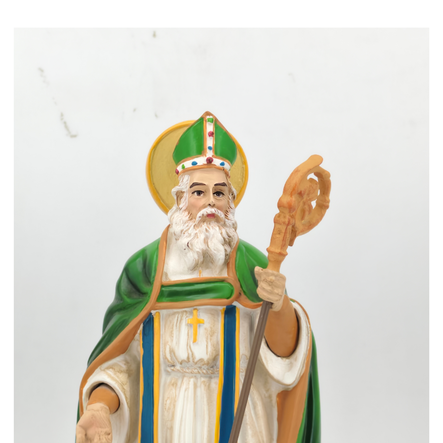Saint Patrick Ornamental Statue Figurine - Hand Painted Resin - Medium (20cm)