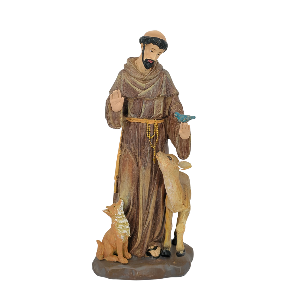 St Francis Ornamental Statue Figurine - Hand Painted Resin - Large (27cm)
