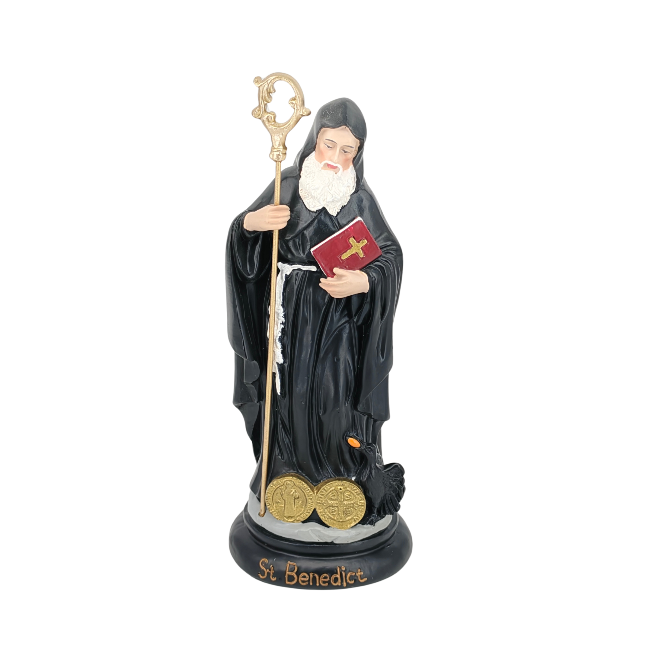 St. Benedict Ornamental Statue Figurine - Hand Painted Resin - Medium (20cm)