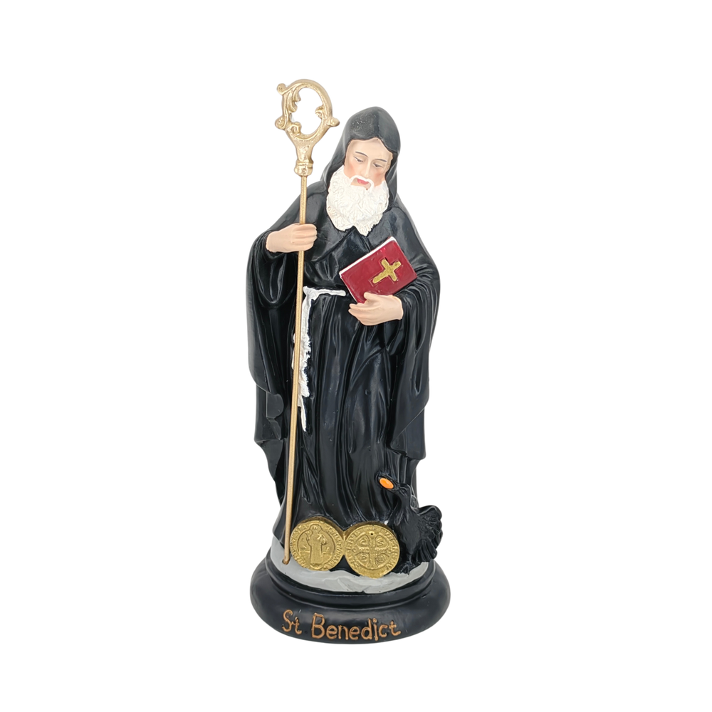 St. Benedict Ornamental Statue Figurine - Hand Painted Resin - Medium (20cm)
