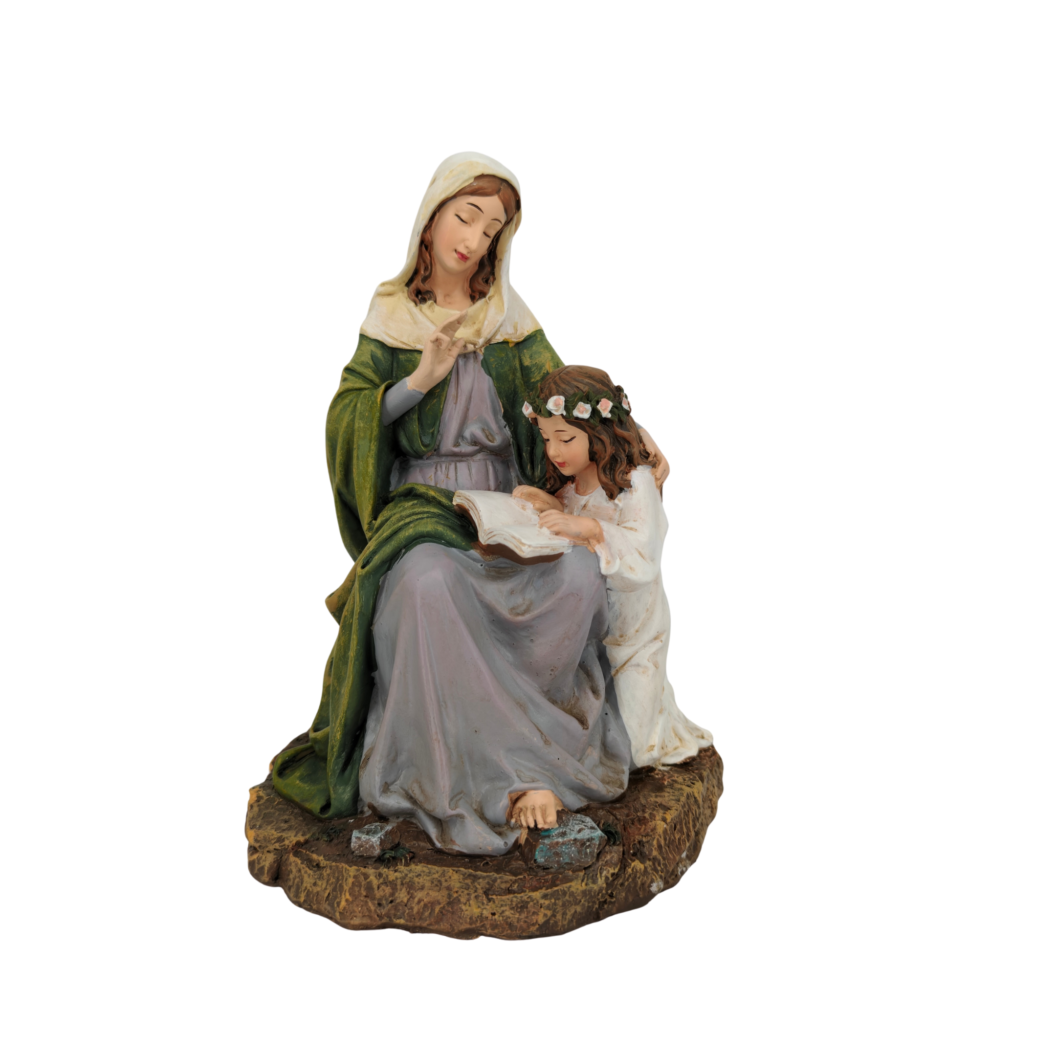 Virgin St. Anne with Mary Ornamental Statue Figurine - Hand Painted Resin - Medium (18cm)