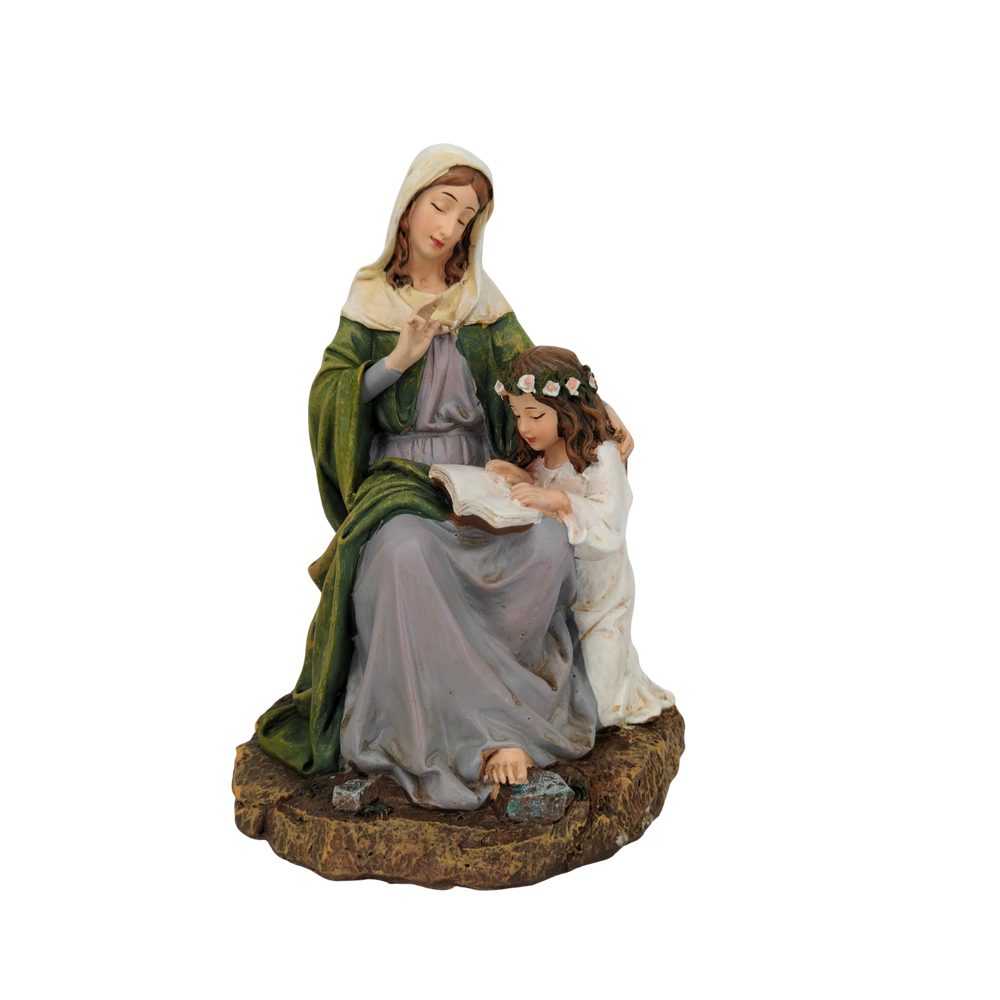 Virgin St. Anne with Mary Ornamental Statue Figurine - Hand Painted Resin - Medium (18cm)
