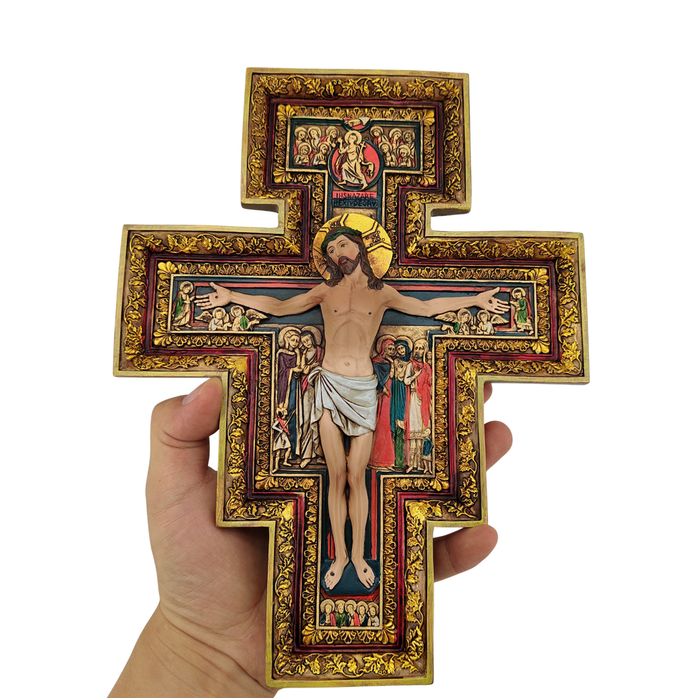 San Damiano crucifix Ornamental Statue Figurine - Hand Painted Resin - Large (25cm)