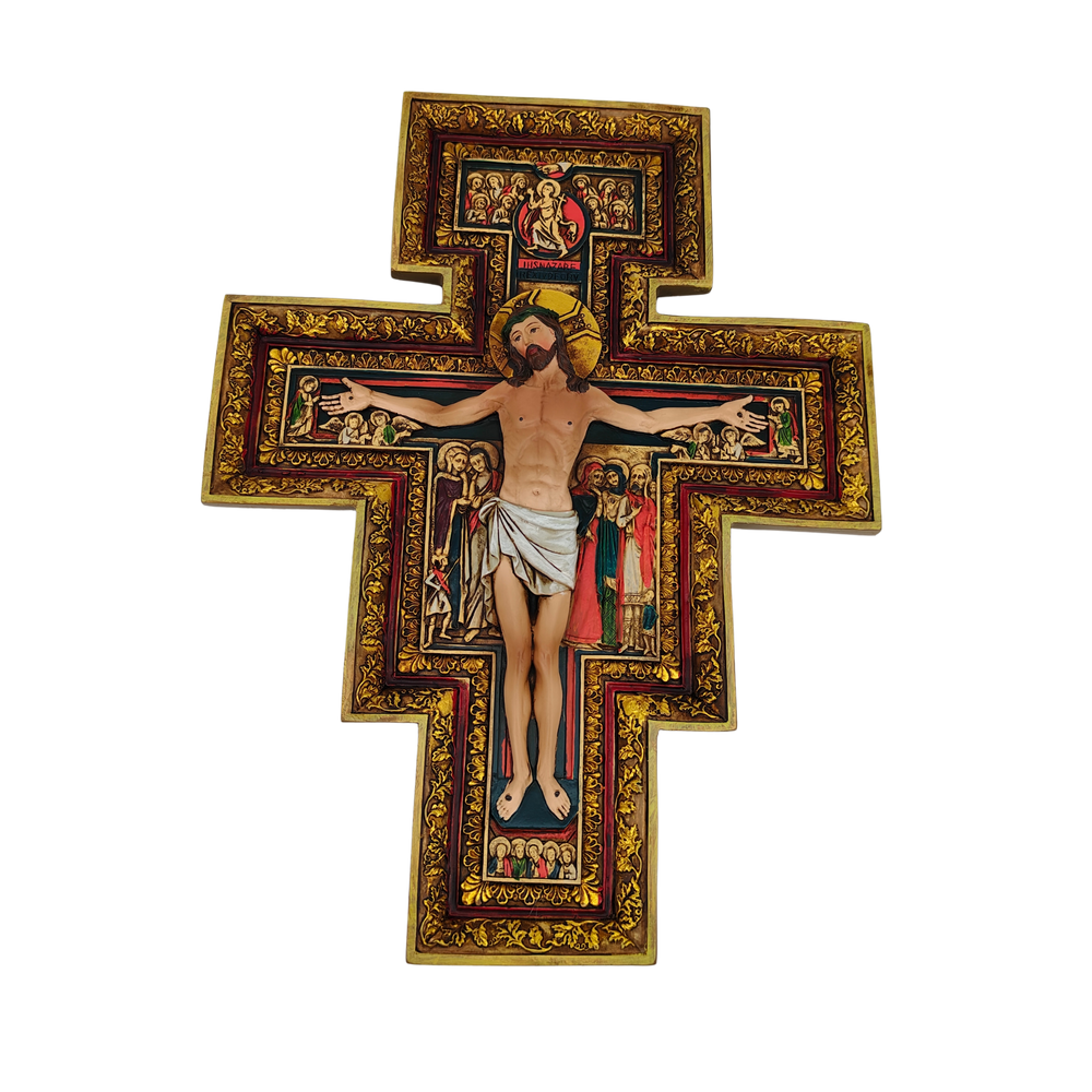 San Damiano crucifix Ornamental Statue Figurine - Hand Painted Resin - Large (25cm)