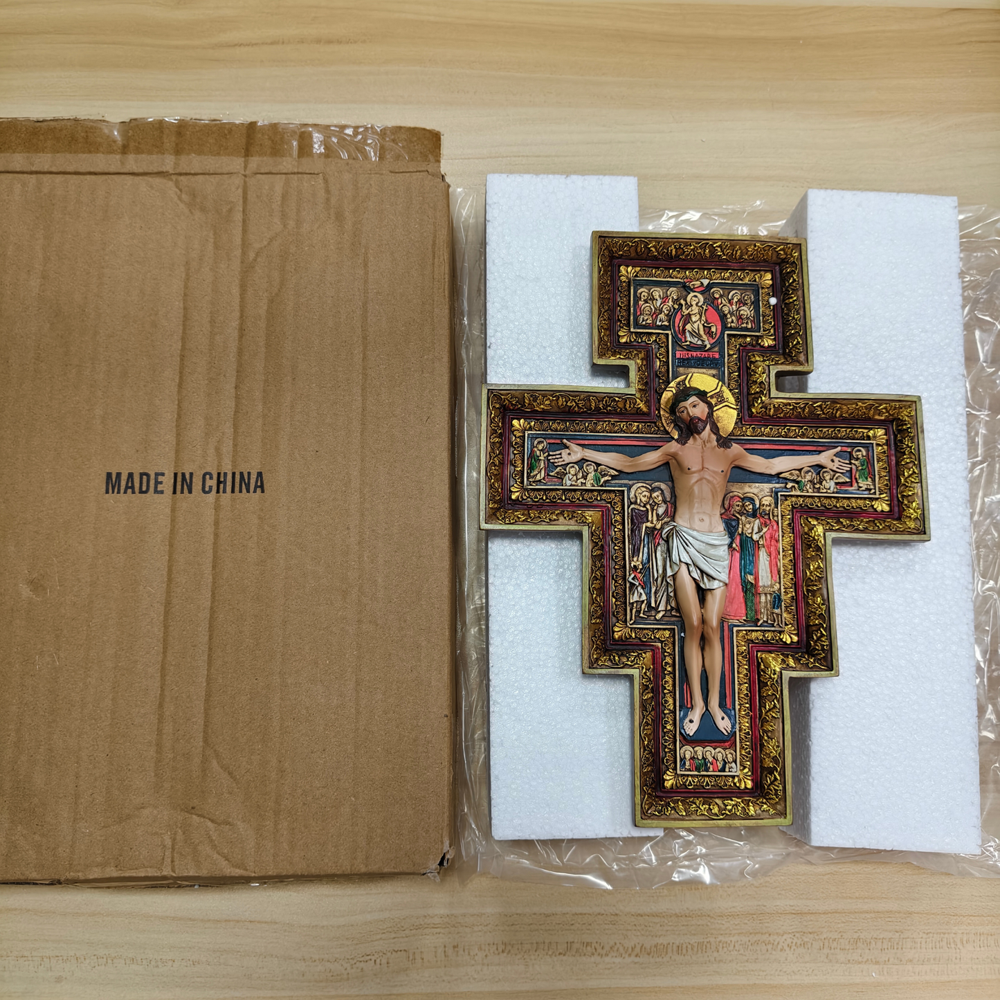 San Damiano crucifix Ornamental Statue Figurine - Hand Painted Resin - Large (25cm)