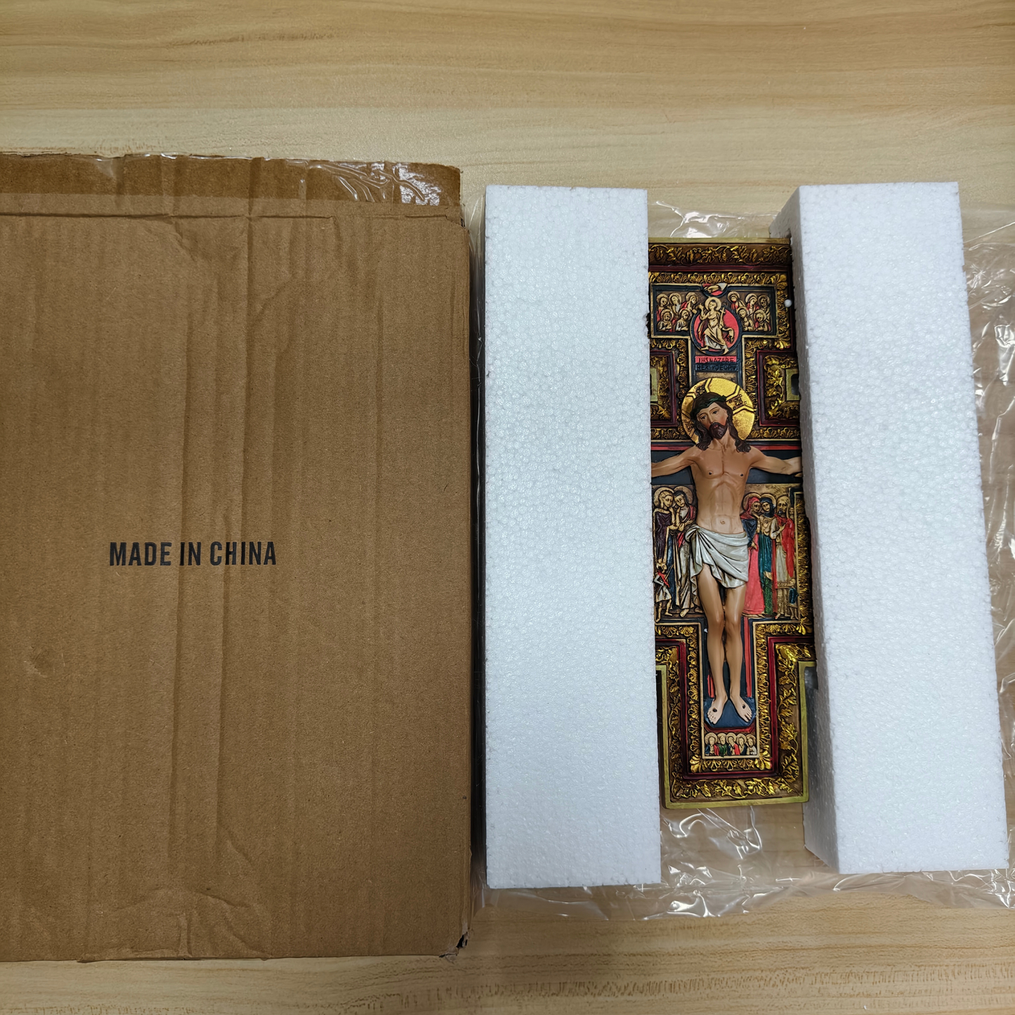 San Damiano crucifix Ornamental Statue Figurine - Hand Painted Resin - Large (25cm)