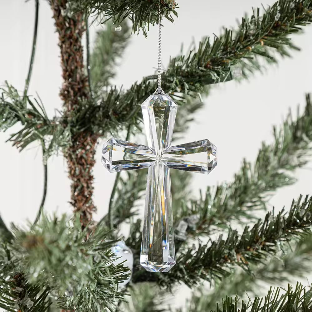 Large Crystal Crucifix Hanging Ornament - 10cm, Radiant Acrylic Faceted Design