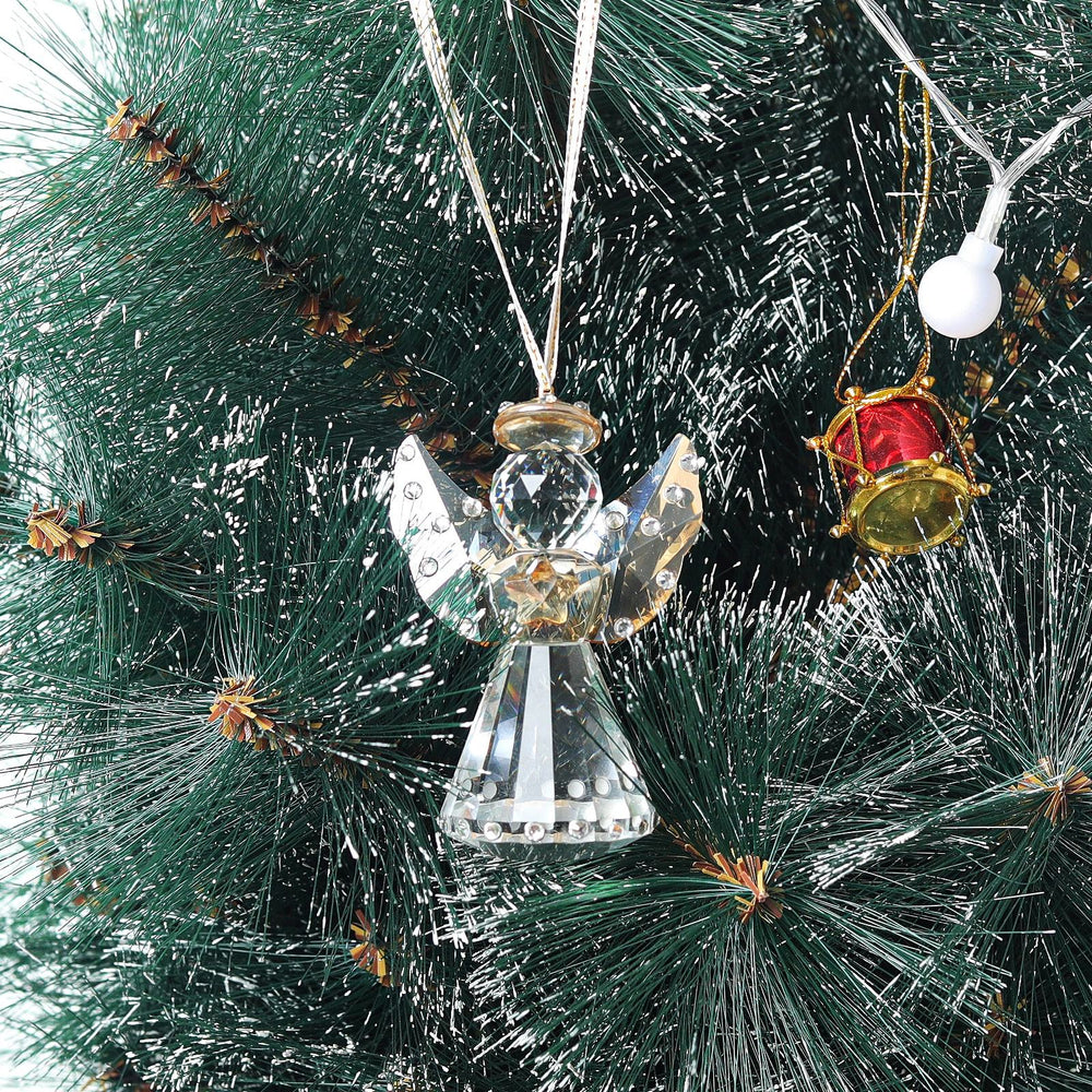 Elegant Crystal Angel Hanging Ornament – Gold Wings with Rhinestone Accents, 8 cm
