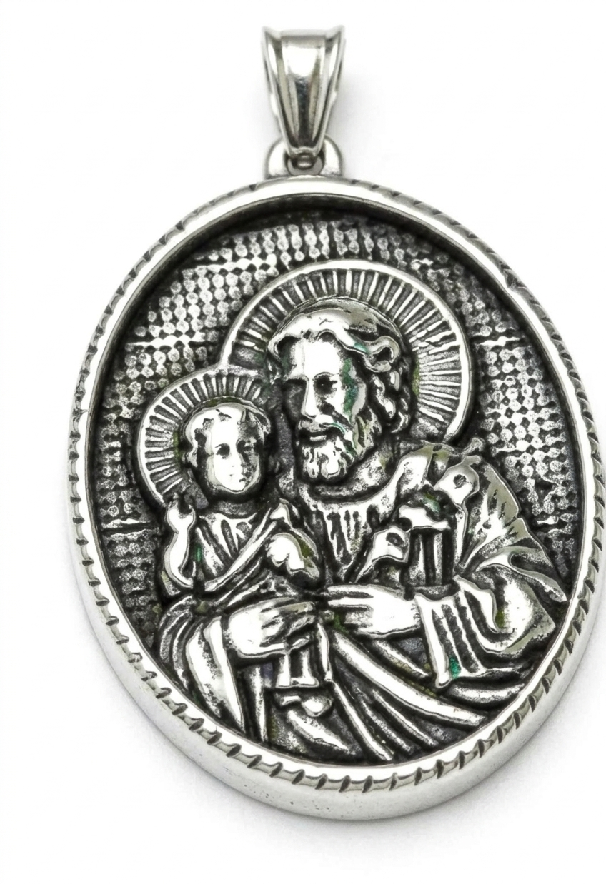 St. Joseph Pendant Medal Necklace – Silver Stainless Steel (60cm)
