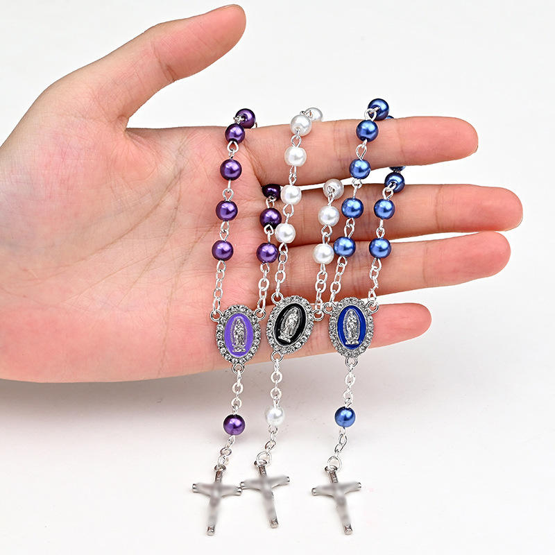 Pearl Decade Rosary Bracelet with Virgin Mary Medal