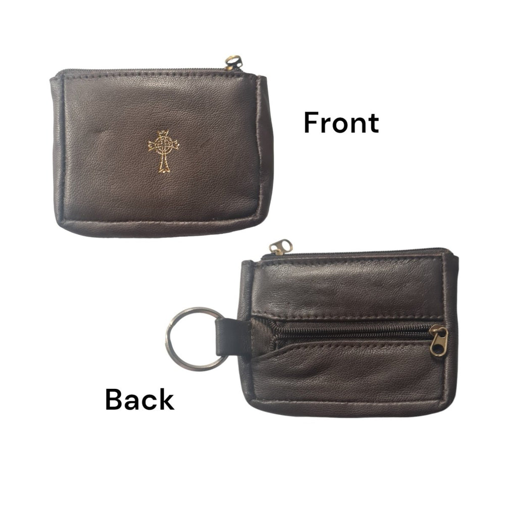 Key Ring Rosary & Coin Case — Soft Sheepskin Leather (2 Colours) - JMJ Catholic Productsvariant