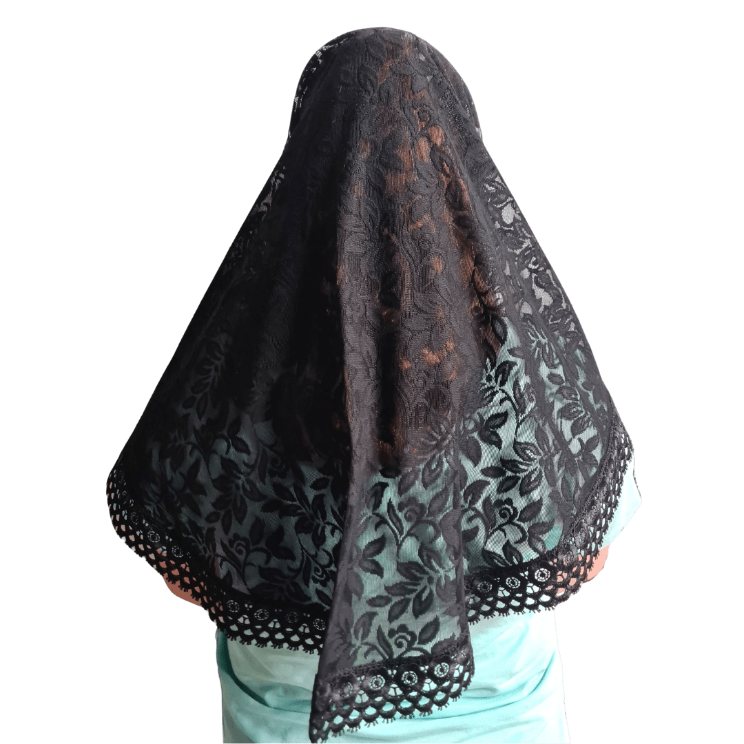 Lace-Trimmed Mantilla — Graceful Black Veil - JMJ Catholic Productsvariant